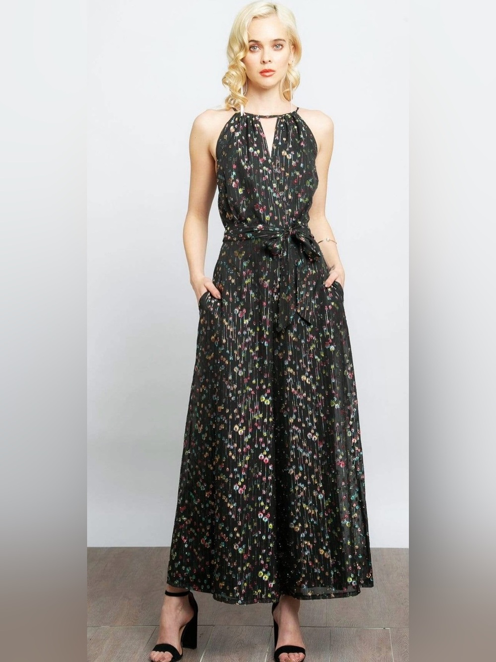 Eva Franco Halter Metallic Clip Dot Jumpsuit